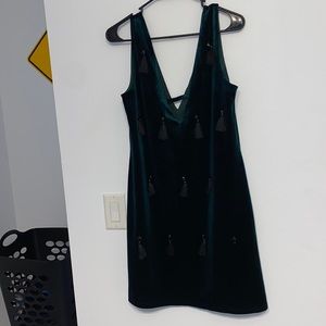 Jovonna London Emerald Velvet Mini Dress with Tassels
